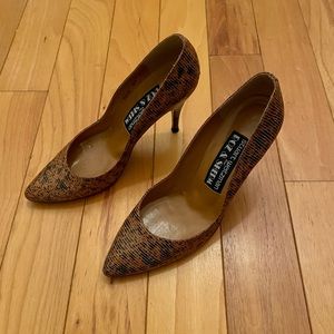 Brown/Orange Snake print leather pump